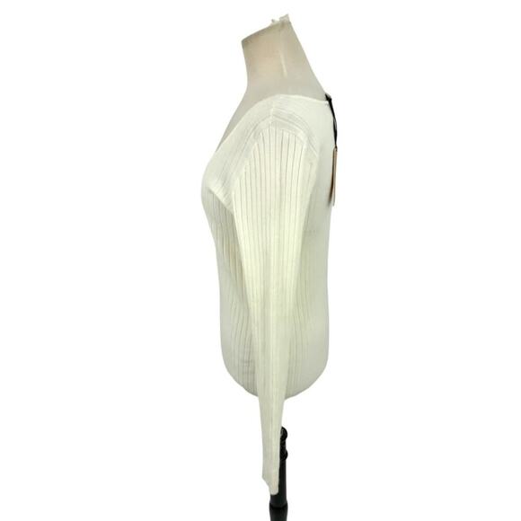Halogen Ribbed Scoop Neck Sweater Ivory Cloud Size Medium NWT $79 MSRP - Picture 5 of 8